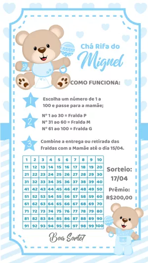 Chá Rifa Ursinho Menino: Convite Editável para Enviar