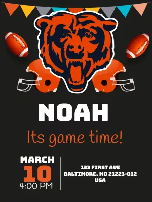 American Football Bear Birthday Invitation to Edit Online