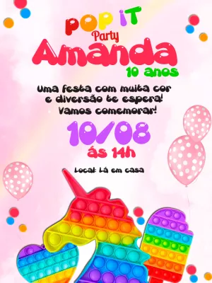 Convite de Aniversário Pop It Colorido para Editar Online