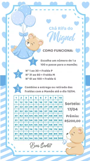 Chá Rifa Ursinho Baloeiro Azul para Editar Online e Imprimir