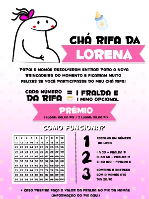 Convite Chá Rifa Flork Menina Editável Online