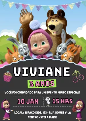 Convite de Aniversário Masha e o Urso para Editar Online