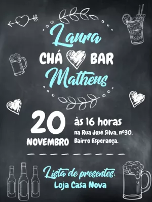 Convite Chá Bar Estilo Quadro Negro para Editar Online