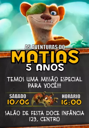 Convite Aniversário A Era do Gelo Buck para Editar Online