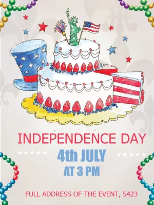 4th of July Party Invitation with Cake to Edit Online