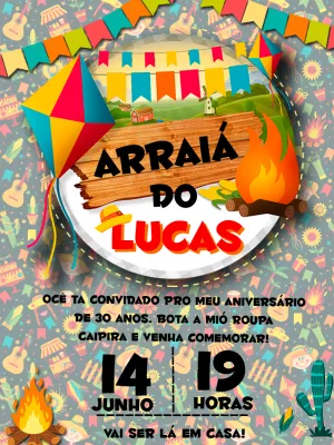 Convite Aniversário Festa Junina Caipira para Editar Online