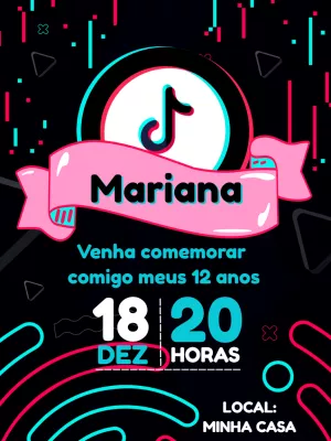 Convite de Aniversário Tema Tik Tok para Editar Online