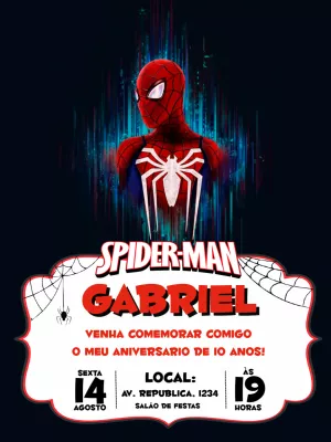 Convite de Aniversário Homem-Aranha para Editar Online