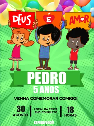 Convite Aniversário Três Palavrinhas com Personagens para Editar