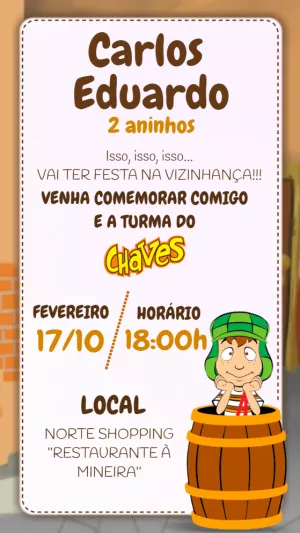 Convite de Aniversário Chaves e sua Turma para Editar Online