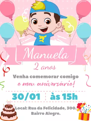 Convite Aniversário Luccas Neto Menina para Editar Online