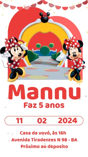 Convite Aniversário Minnie Mouse Vermelho para Editar Online