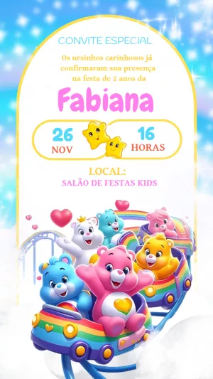 Convite Aniversário Ursinhos Carinhosos para Editar Online