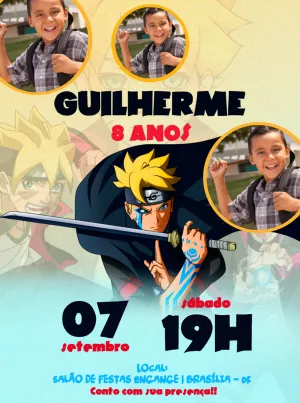 Convite Aniversário Boruto com Foto para Editar Online