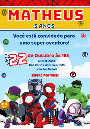 Convite Aniversário Spidey e Seus Amigos para Editar Online