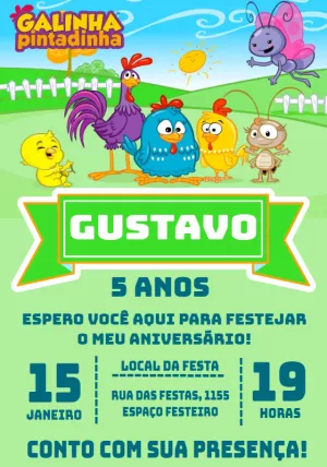 Convite de Aniversário Galinha Pintadinha para Editar Online