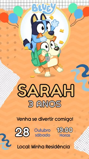 Convite de Aniversário Bluey e Bingo para Editar Online