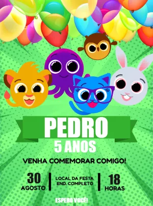 Convite de Aniversário Bolofofos com Personagens para Editar