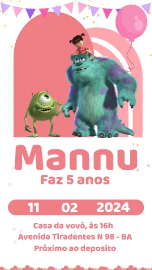Convite Aniversário Monstros S.A. com Personagens para Editar