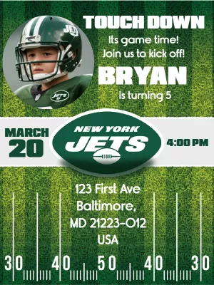 New York Jets Football Birthday Invitation to Edit with Photo