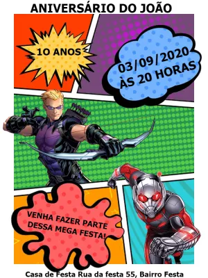 Convite de Aniversário Vingadores com Heróis para Editar Online