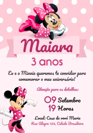 Convite de Aniversário Minnie Rosa para Editar Online