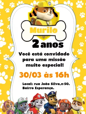 Convite Aniversário Patrulha Canina Rubble para Editar Online