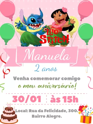 Invitación de cumpleaños Stitch – Estático – Bella Liz Convites