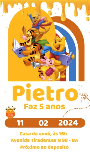 Convite Aniversário Ursinho Pooh com a Turma para Editar Online