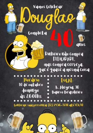 Convite de Aniversário Homer Simpsons para Editar Online