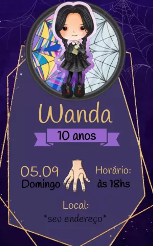 Convite de Aniversário Wandinha Addams para Editar Online