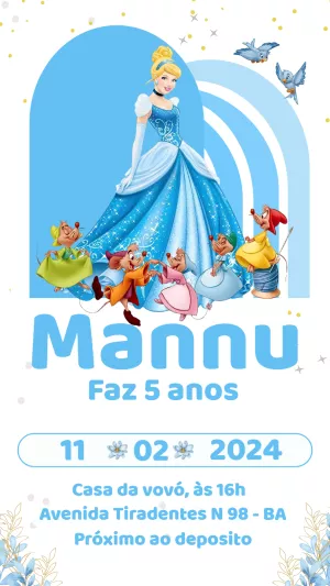 Convite de Aniversário Cinderela para Editar Online