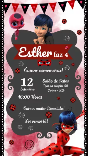 Convite de Aniversário Miraculous Ladybug para Editar Online