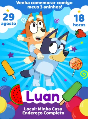Invito di compleanno Bluey – Statico – Decore Arte