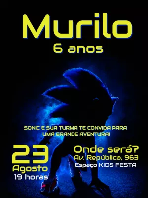Convite de Aniversário Sonic para Editar Online e Imprimir