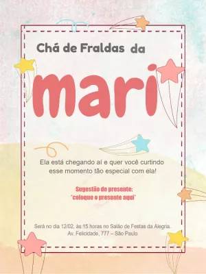 Convite Chá de Fraldas Estrelinhas Rosa para Editar Online