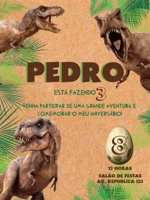 Convite de Aniversário Dinossauros T-Rex para Editar Online