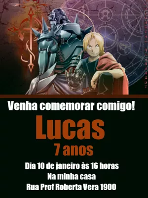 Convite de Aniversário Fullmetal Alchemist para Editar Online