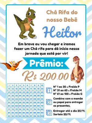 Convite Chá Rifa Dinossauros do Vale Encantado para Editar