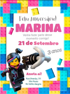Convite de Aniversário Tema Lego para Editar Online