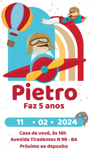 Convite Aniversário Menino Aviador para Editar Online