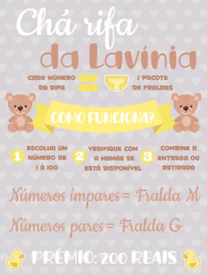 Convite Chá Rifa Ursinho: Crie seu Convite Editável Online