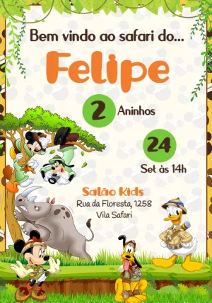 Convite Aniversário Mickey Safari para Editar Online