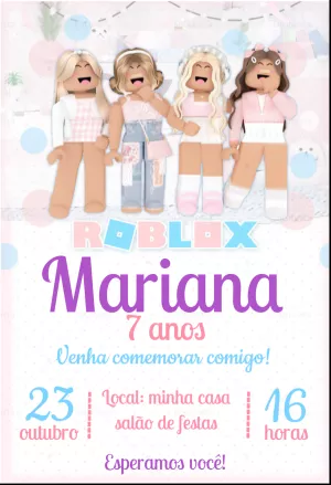Convite de Aniversário Roblox Menina para Editar Online