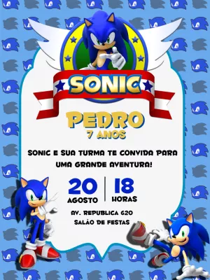 Convite de Aniversário Sonic para Editar e Enviar Online