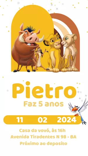 Convite de Aniversário Rei Leão com a Turma da Savana para Editar
