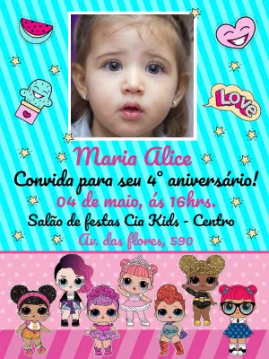 Convite de Aniversário LOL Surprise com Foto para Editar