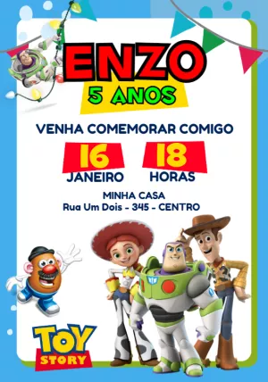 Convite Aniversário Toy Story com Personagens para Editar Online