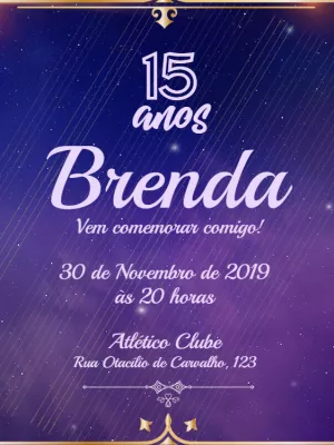 Convite de 15 Anos Galáxia Azul e Dourado para Editar