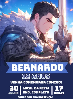 Convite Aniversário Guerreiro Anime Fantasia para Editar Online